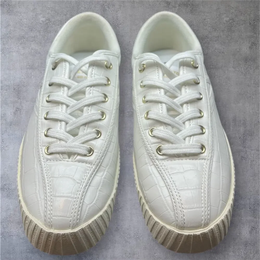 Tretorn White Croc Sneakers Gold Eyelets EST 1891 Women’s 7 Rare Discontinued